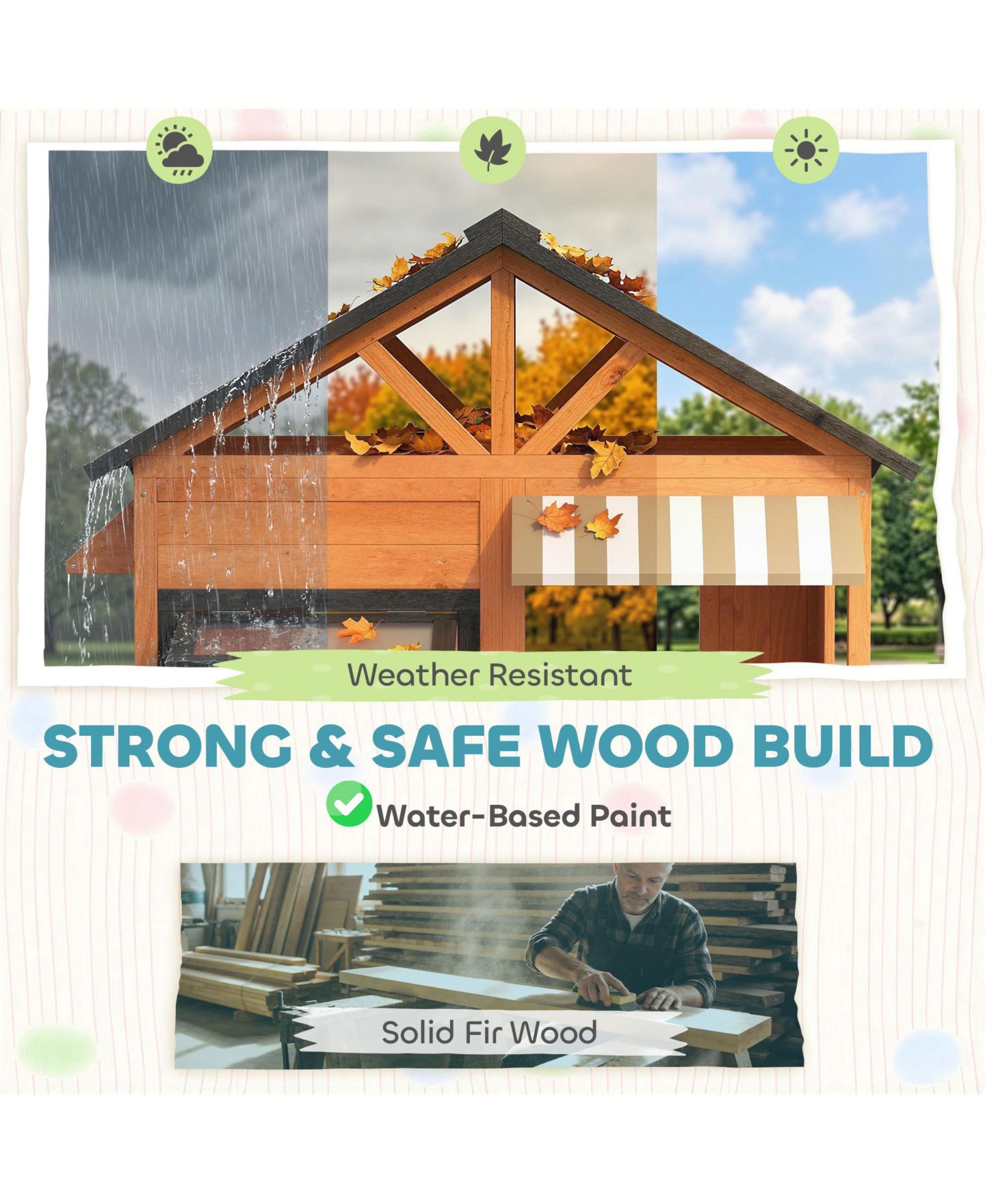 Детская игрушка Qaba Outdoor Wooden Playhouse with Play Kitchen, Ages 3+, цвет: Коричневый — фото 5