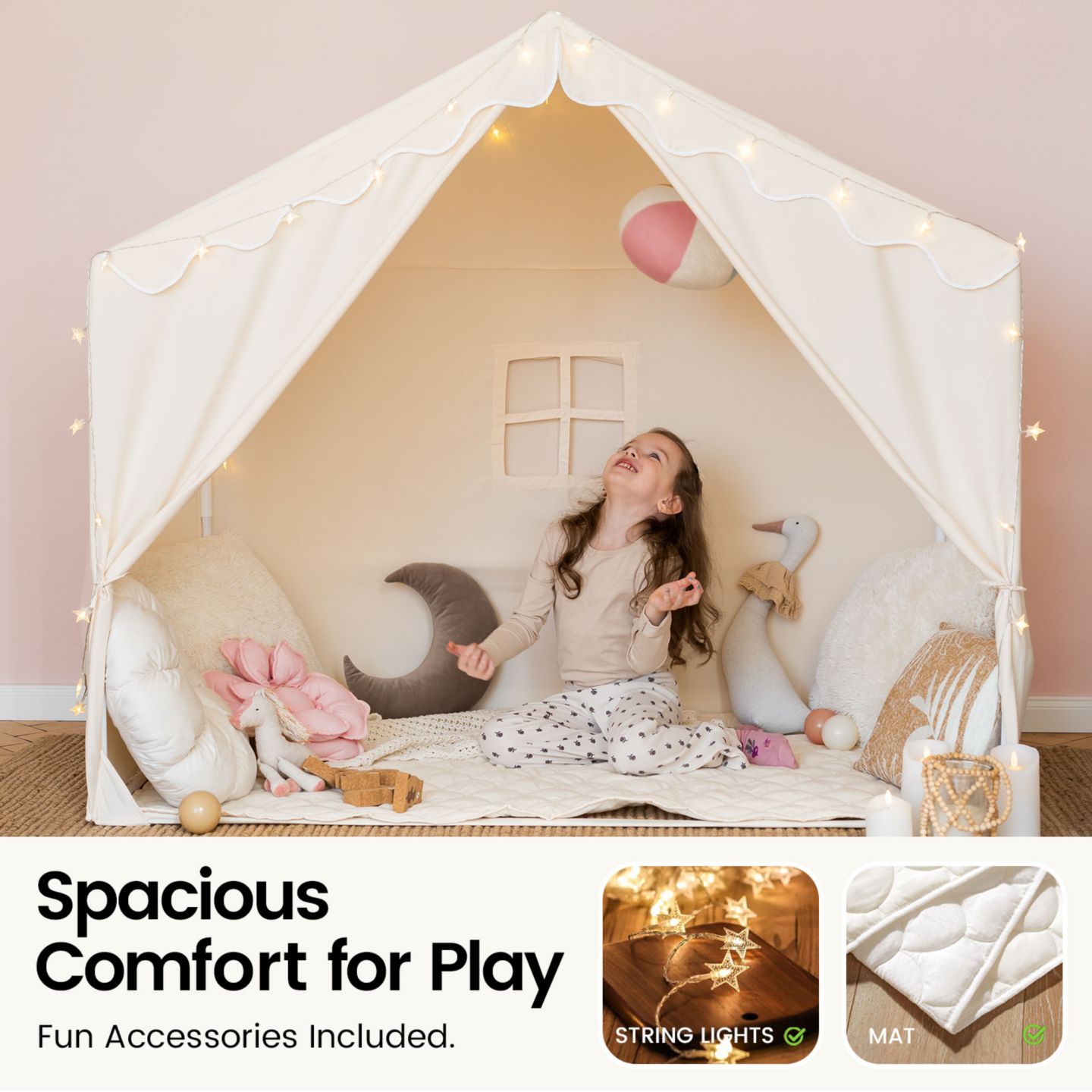 Детские игрушки Tiny Land Cozy Cabin Star Lights, 3-Piece Play Tent, Ages 3+ — фото 4