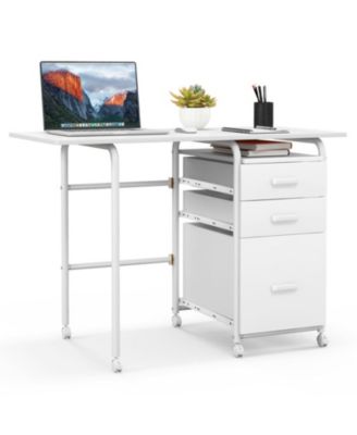 Folding Wood Modern Writing Desk with CPU Stand and Open Shelves