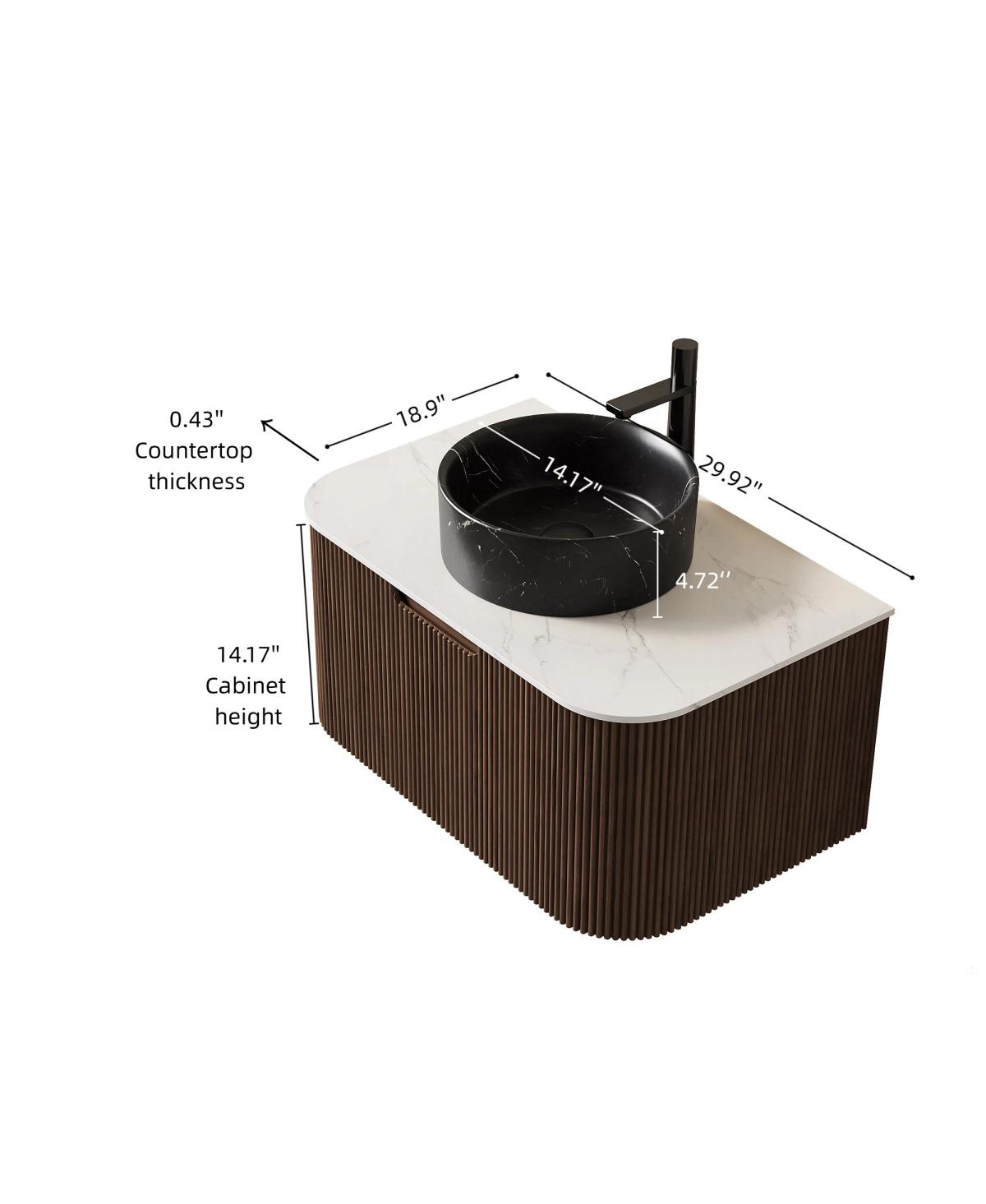 Sillysis Wall Mounted Bathroom Vanity, Ceramic Vessel Sink, Carrara Sintered Stone Top, Soft Close Drawer