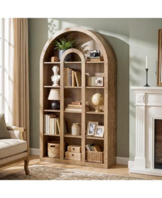 71" Tall Bookshelf, 5-Tier Arched Bookcase with Open Shelves, Vintage Free-Standing Display Shelves