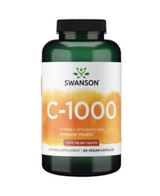 Vitamin C with Rose Hips 1000 mg  Skin, Heart and Immune Support, Natural Formula, 90 Capsules