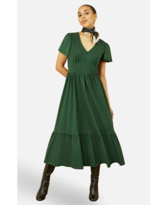 Women's Butterfly Print Dip Hem Midi Wrap Dress