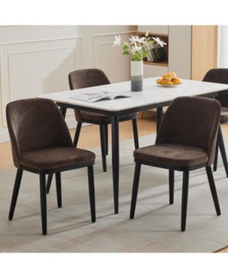 Set of 2 Linen Upholstered Dining Chairs with Curved  and Solid Wood Legs