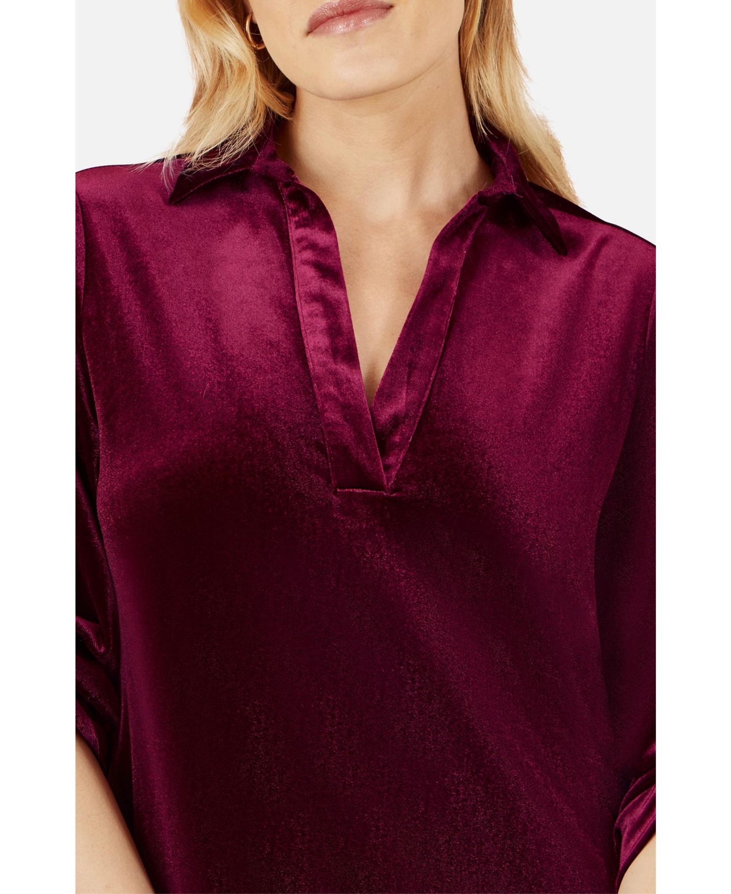 Women's Velvet Sleeve Collared Tunic Dress