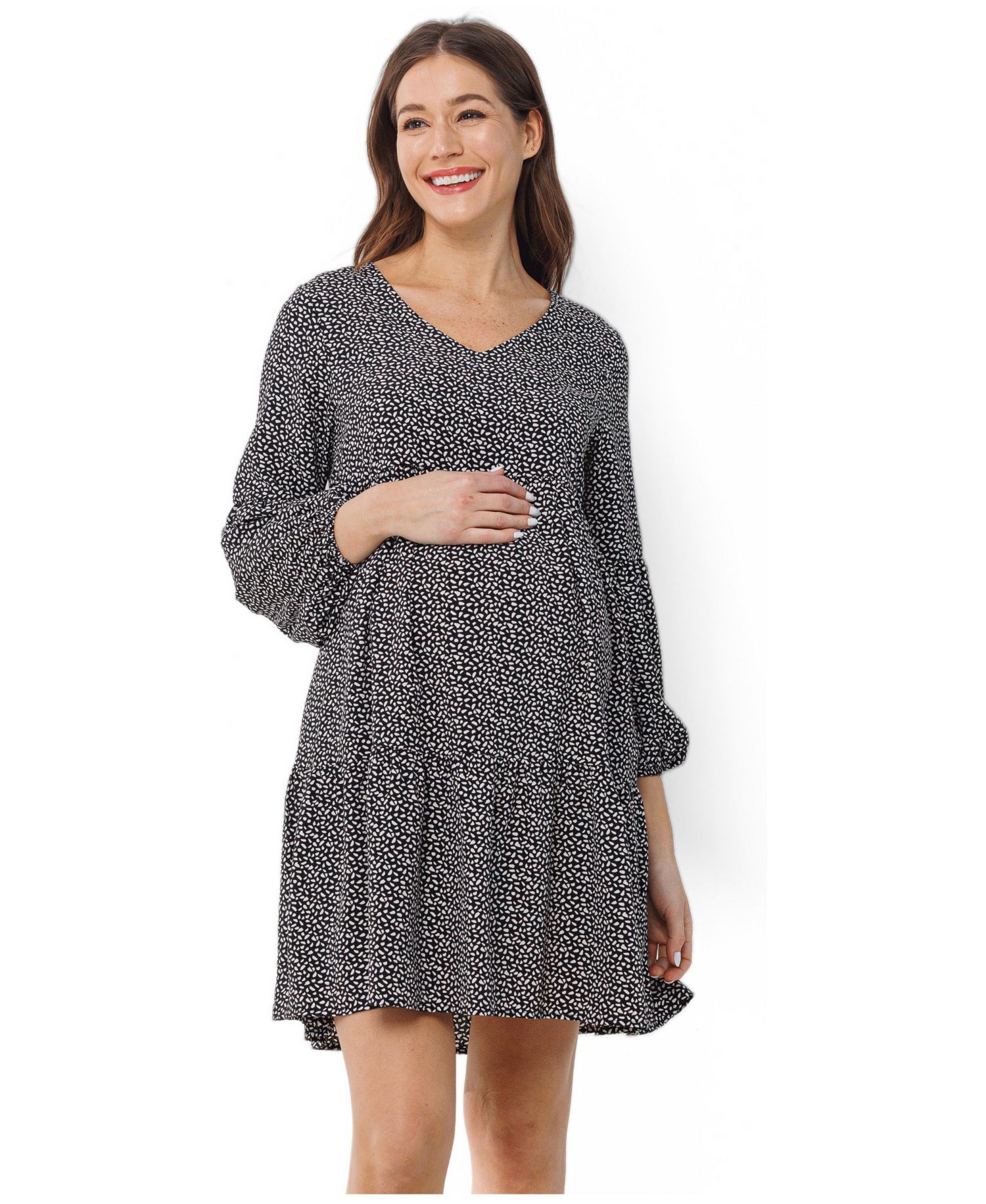 Women's Printed Empire Waist Tiered Dress with Side Pockets