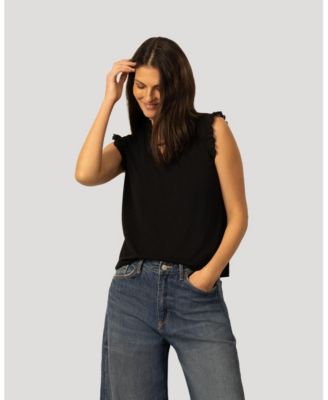 Women's Eyelet Split Neck Sleeveless Top