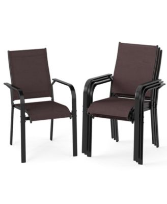 Set of 4 Patio Dining Chairs Stackable Outdoor Armchairs