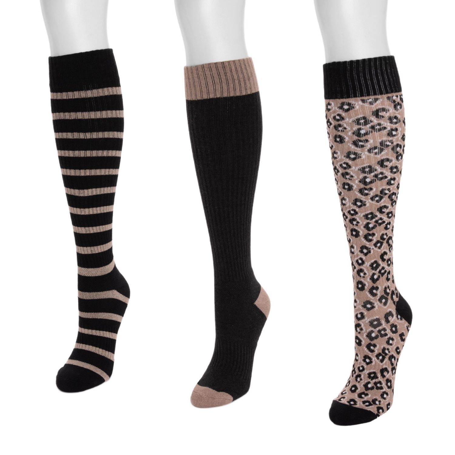 Women's 3 Pack Tall Cotton Wide Compression Knee-High Socks