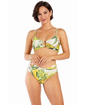 Women's Club Moda Tropical Floral Bikini Set - V-Neck Top and High-Waisted Bottom Luxury Resort Swimwear