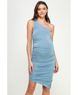 Maternity One-Shoulder Ruched Asymmetrical Bodycon Dress