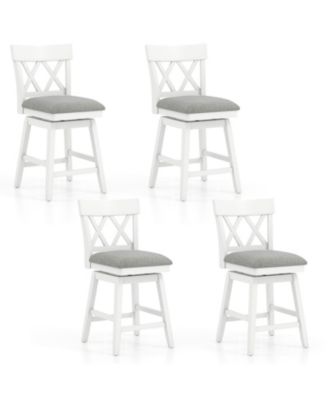 Bar Stool Wooden Chair Set of 4 Contoured Backrest Swivel Padded Seat