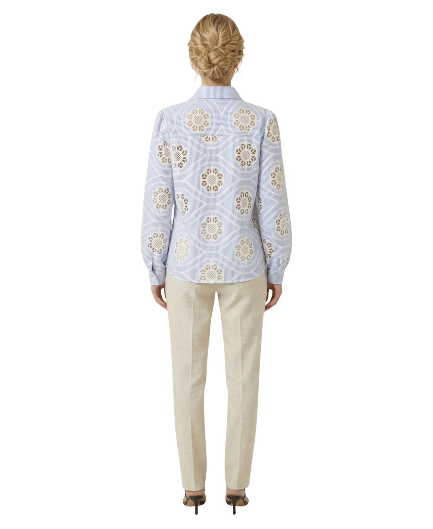 Женская рубашка Modenaire Striped Eyelet Collared Button-Down — фото 2