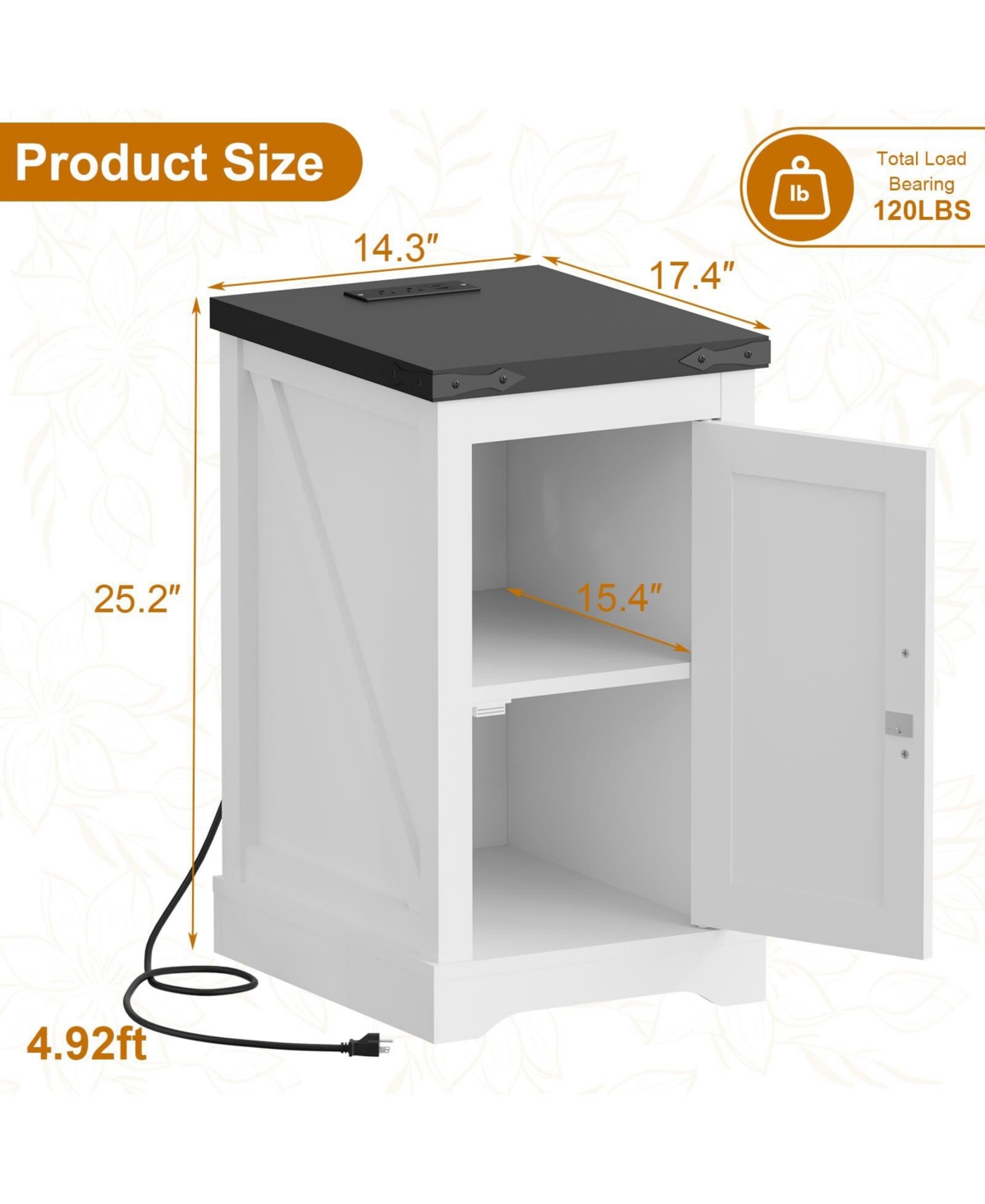 gaomon Home Farmhouse Nightstand End Table. Wood Storage Bedside Cabinet with Cord Management