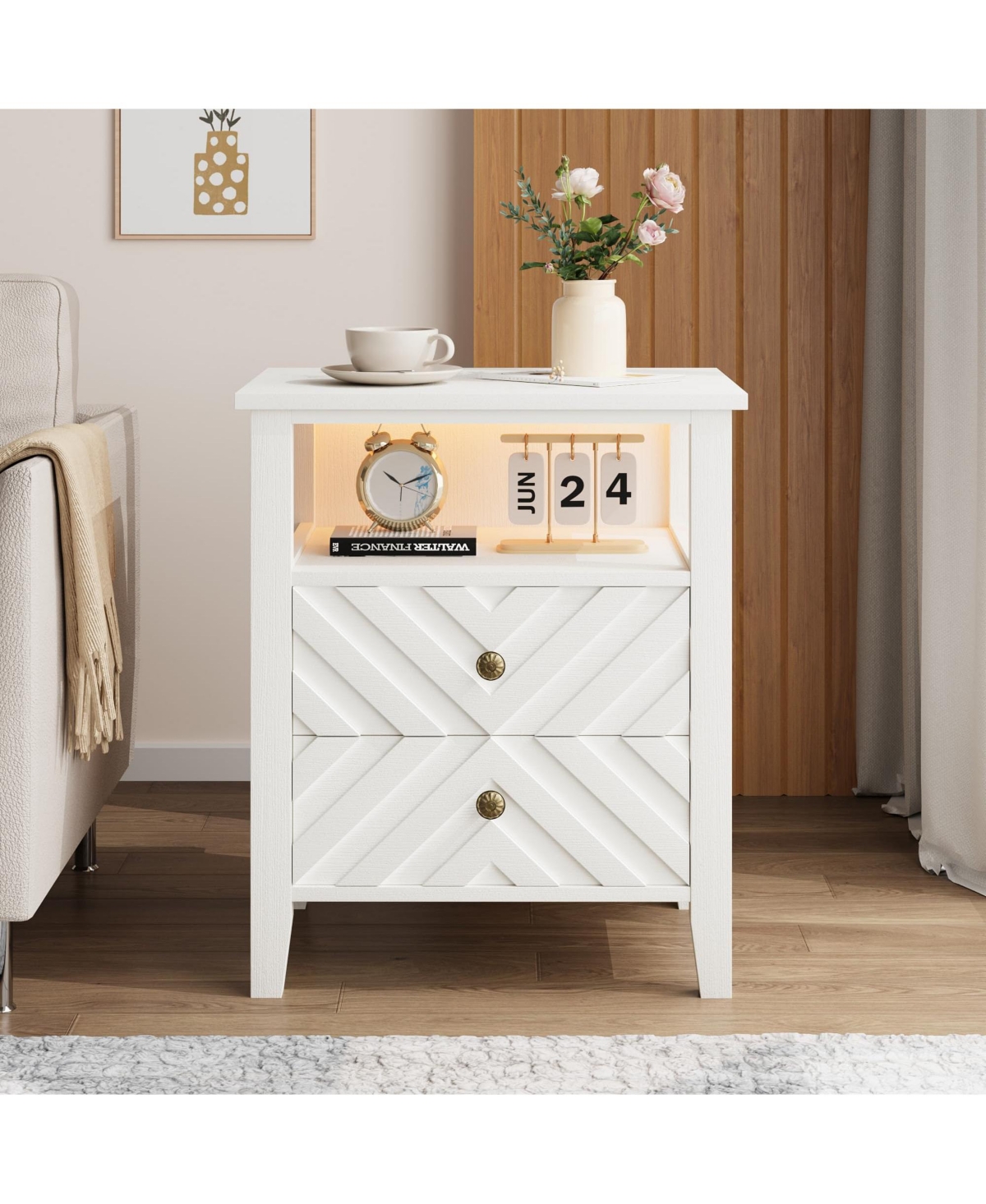 gaomon Home 2-Drawer Farmhouse Wood Nightstand, Bedside Table with Open Shelf Storage