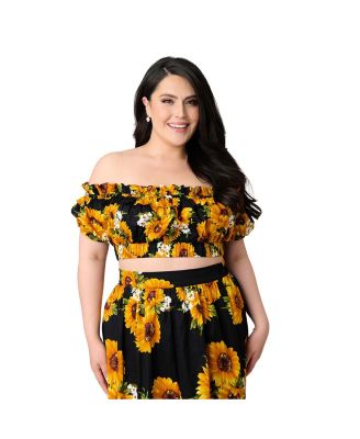 Women's Plus Size 1970s Ruffle Up Crop Top