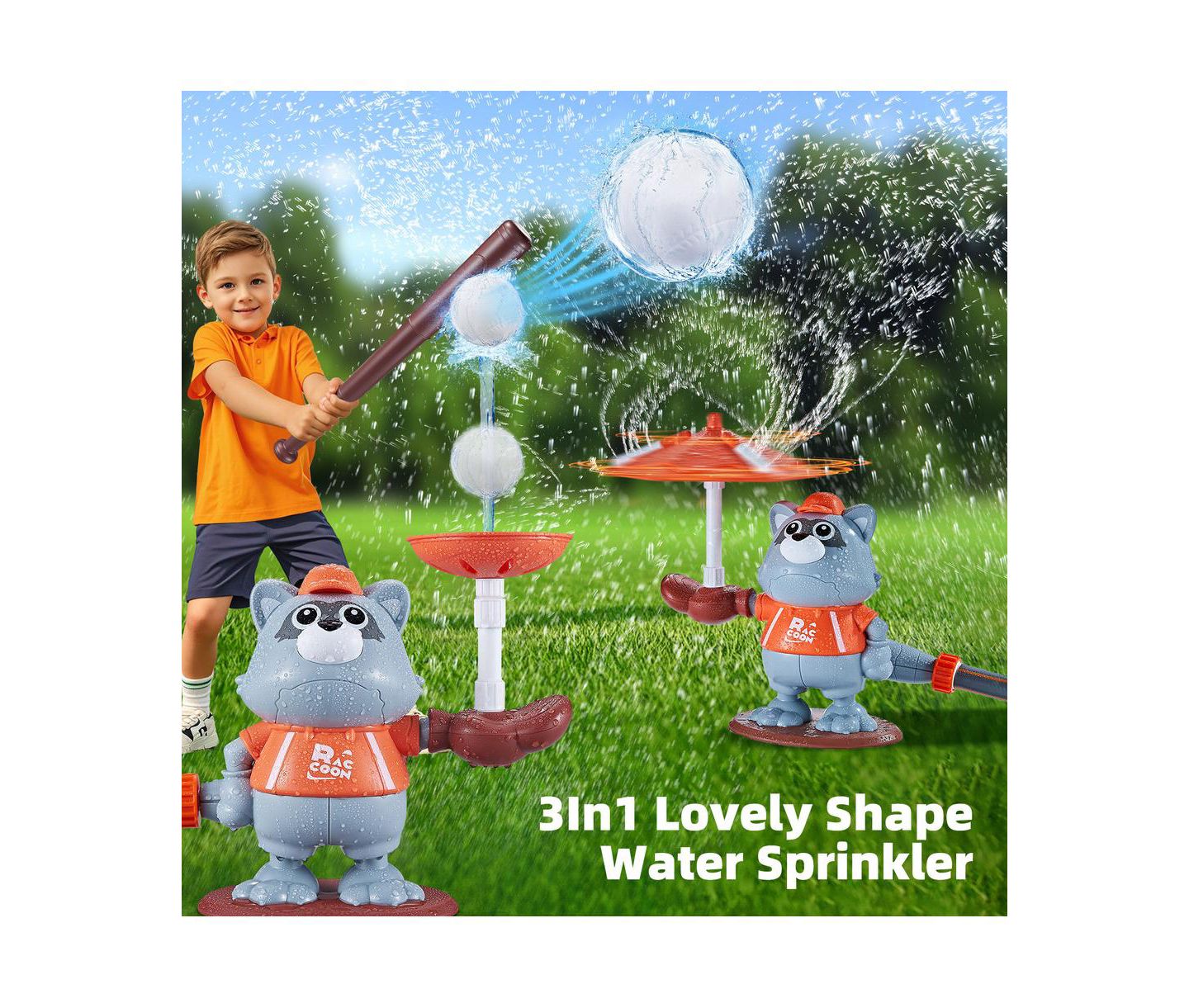 Детская игрушка Bruce & Shark 3-in-1 Baseball Water Sprinkler, Rotating, with Bat & Balls, Ages 3+, цвет: Серый — фото 2