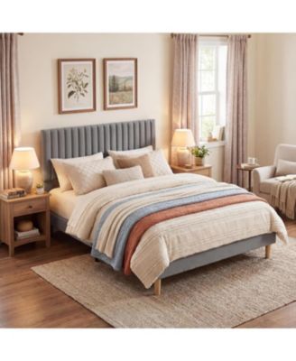 Upholstered Platform Bed with Adjustable Tufted Headboard and Slat Support
