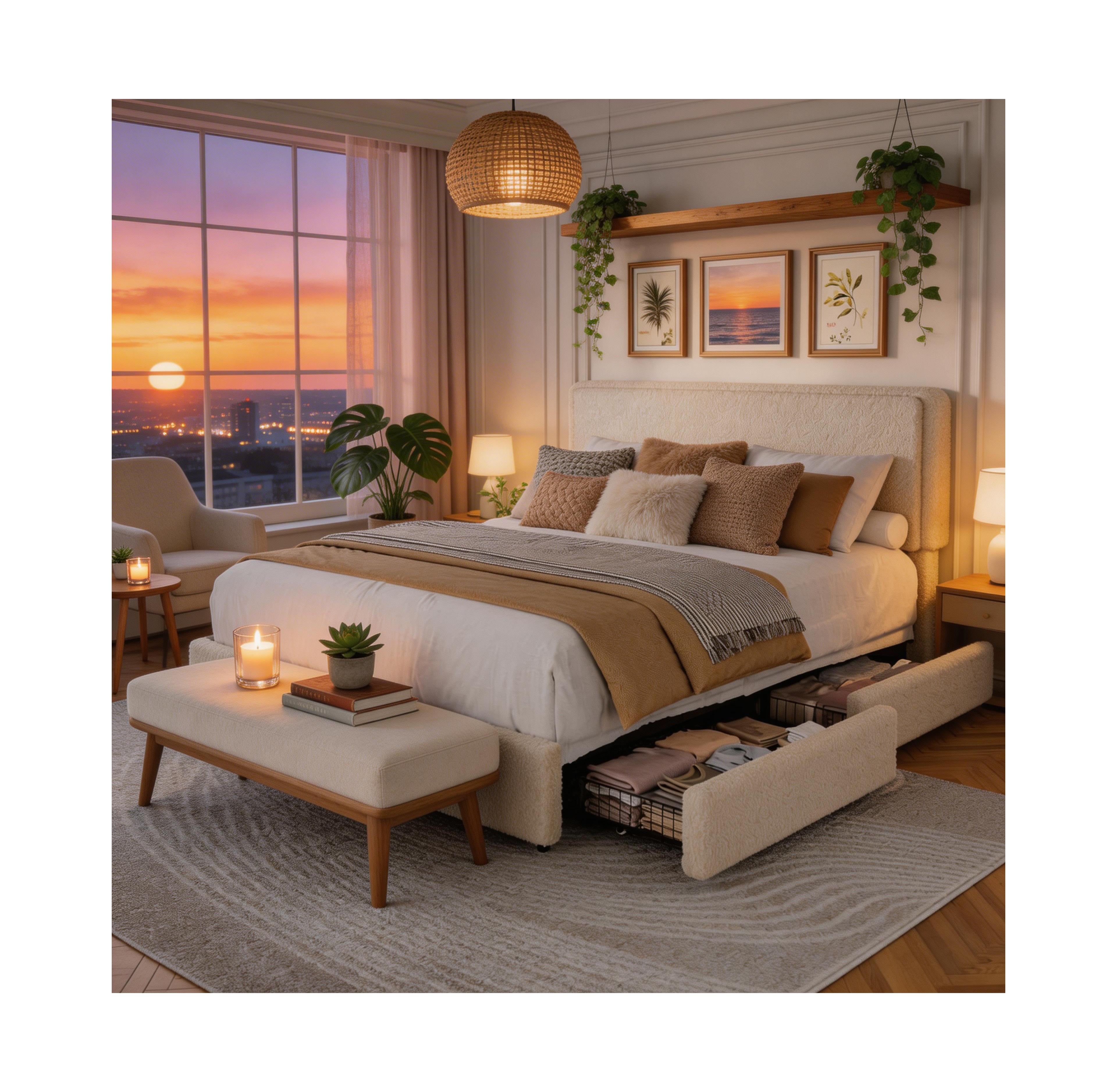 Homfan Cozy Boucle Upholstered Bed Frame