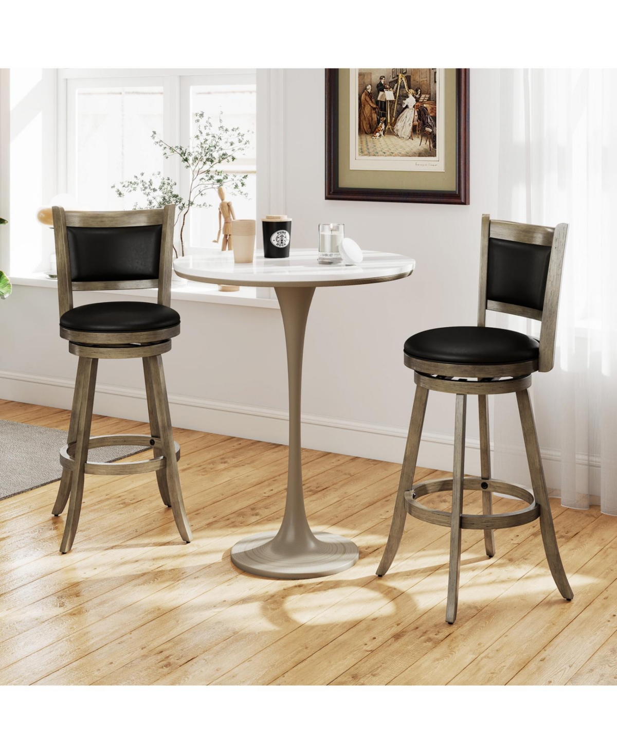 Slickblue 29 Inch Wooden Counter Height Stools 2 Piece Swivel Bar Chair Set