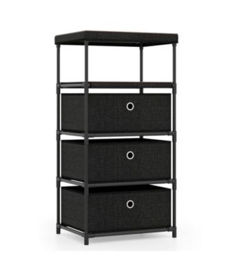 3-Drawer Fabric Storage Tower with Wood Top, Shelf and Metal Frame