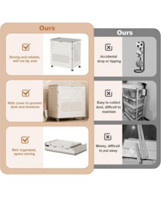 2 Pack Rolling Laundry Hamper with Lid, Collapsible Plastic Clothes Basket with Wheels