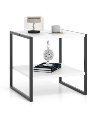 20'' 2-Tier End Table w/ Storage Shelf Reversible Design for Living Room