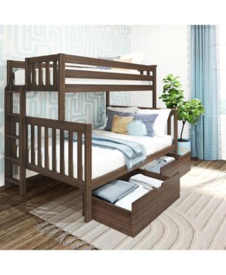 Full Bunk Bed With Ladder on End and Storage Drawers