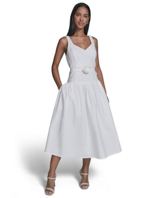 Women's 3D Floral Drop-Waist A-Line Midi Dress