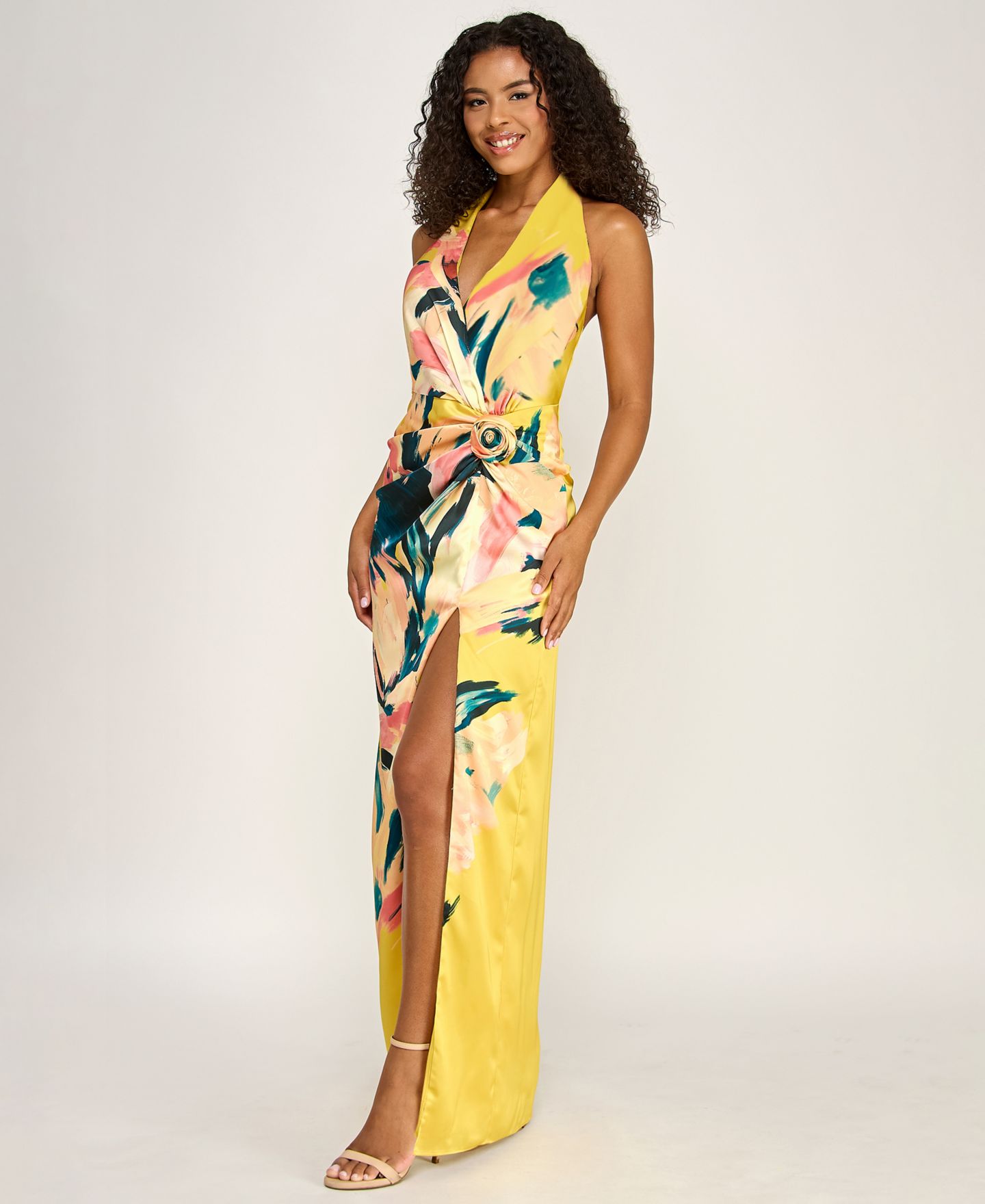 Женские платья SENI & CADE Plunge V-Neck Printed Gown, цвет: Золотой / Зелёный — фото 6