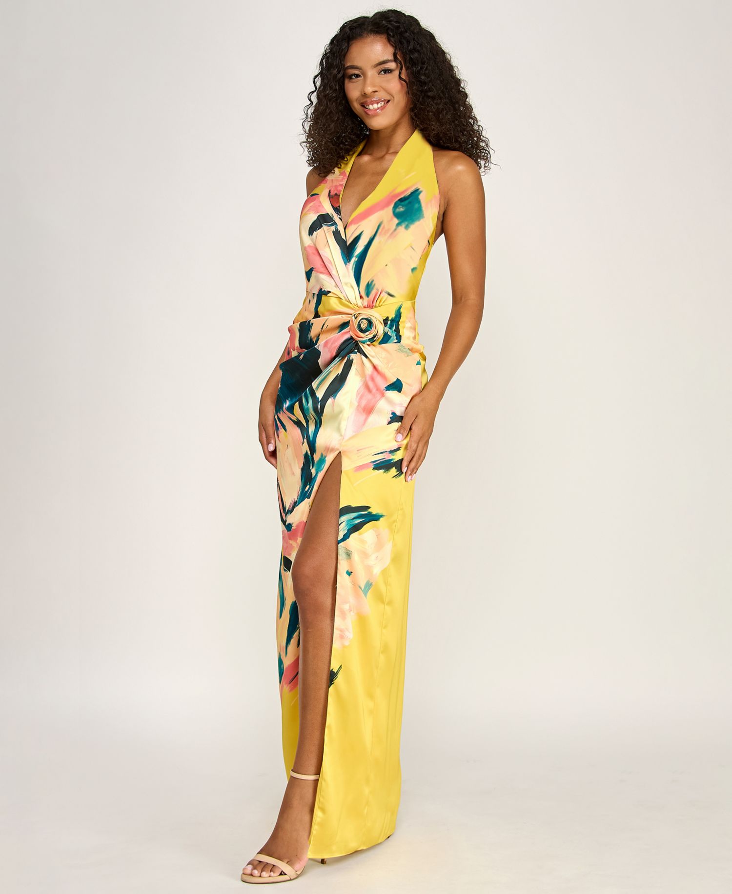Women's Plunge V-Neck Printed Gown