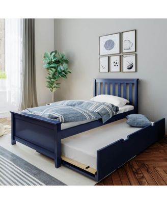 Bed Frame with Trundle, Classic Solid Wood Platform Bed with Storage