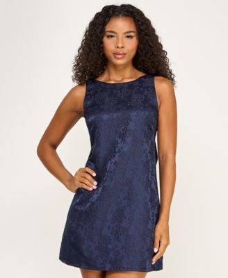 Juniors' Jacquard Back Bow A-Line Dress