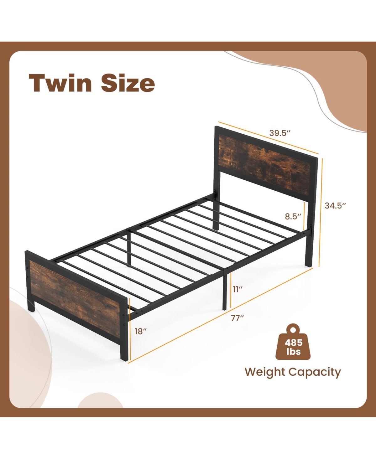 Slickblue Heavy Duty Metal Platform Bed Frame with Headboard Footboard for Bedroom