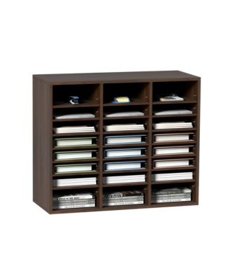24-Compartment Literature Organizer with Adjustable Shelves, Wood Mail Sorter for Office and Classroom