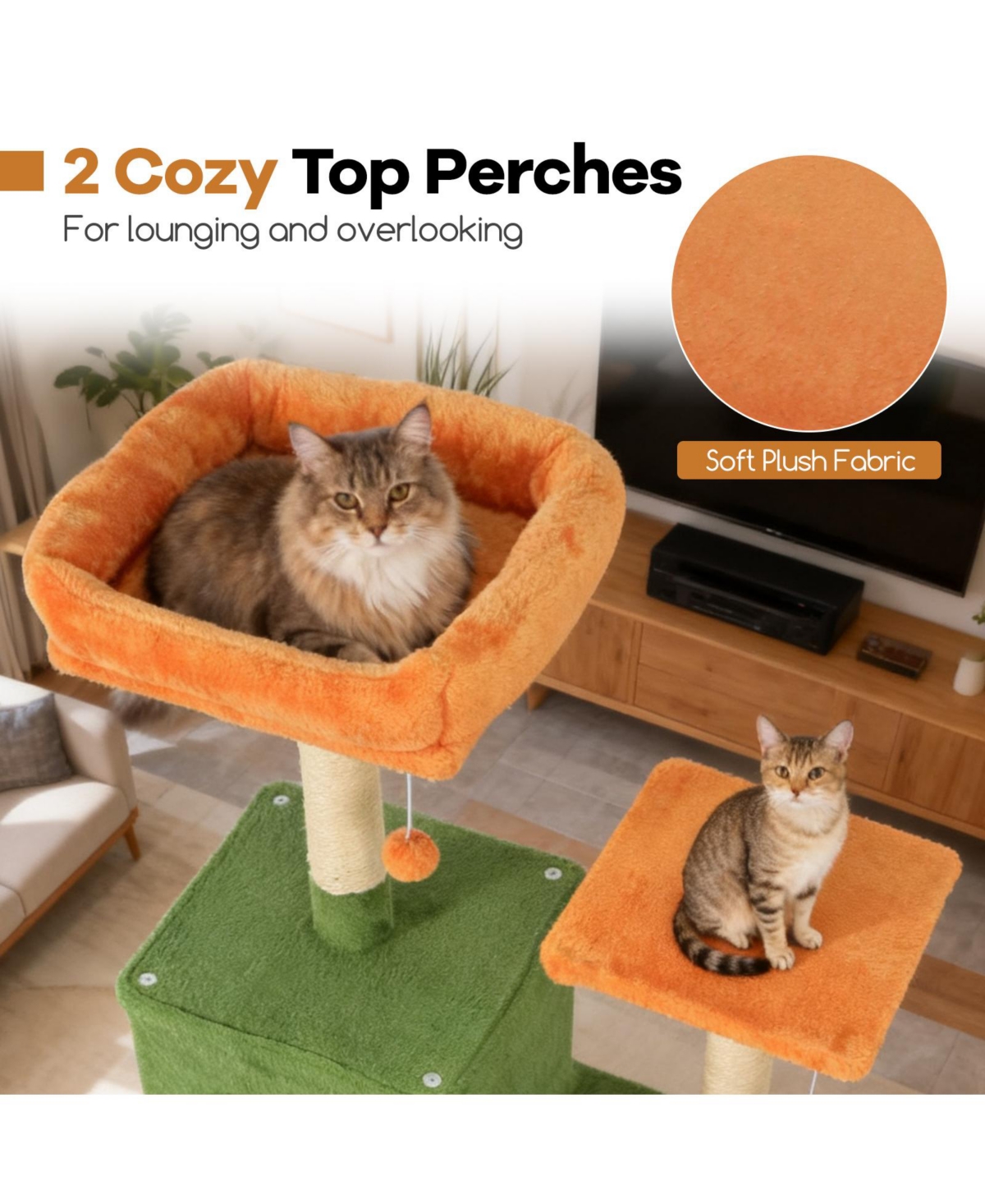 Cozito Cat Tree 58 inch Modern with Plush Perch and 2 Condos