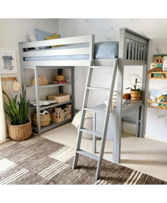 Loft Bed, Solid Wood High Loft Bed with Bookcase and Desk for Kids