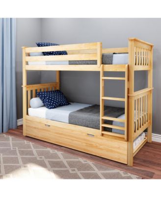 Solid Wood Bunk Bed with Storage Trundle for Kids