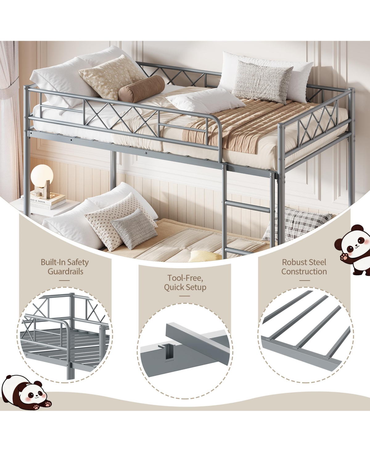 Heavy Duty Twin Over Bunk Bed for Adults and Teens - Metal Frame with Stairs, Full-Length Guardrail, Space-Saving, No Box Spring Needed