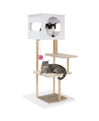 Cat Tower 40 inch Wood with 2 Corrugated Cardboard Pads
