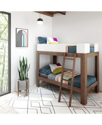 Bunk Bed, Mid-Century Modern Twin over Twin Solid Wood Bed Frame for Kids