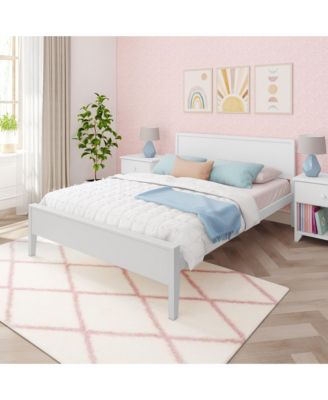 Queen Bed Frame, Solid Wood Classic Platform Bed with Panel Headboard for Kids
