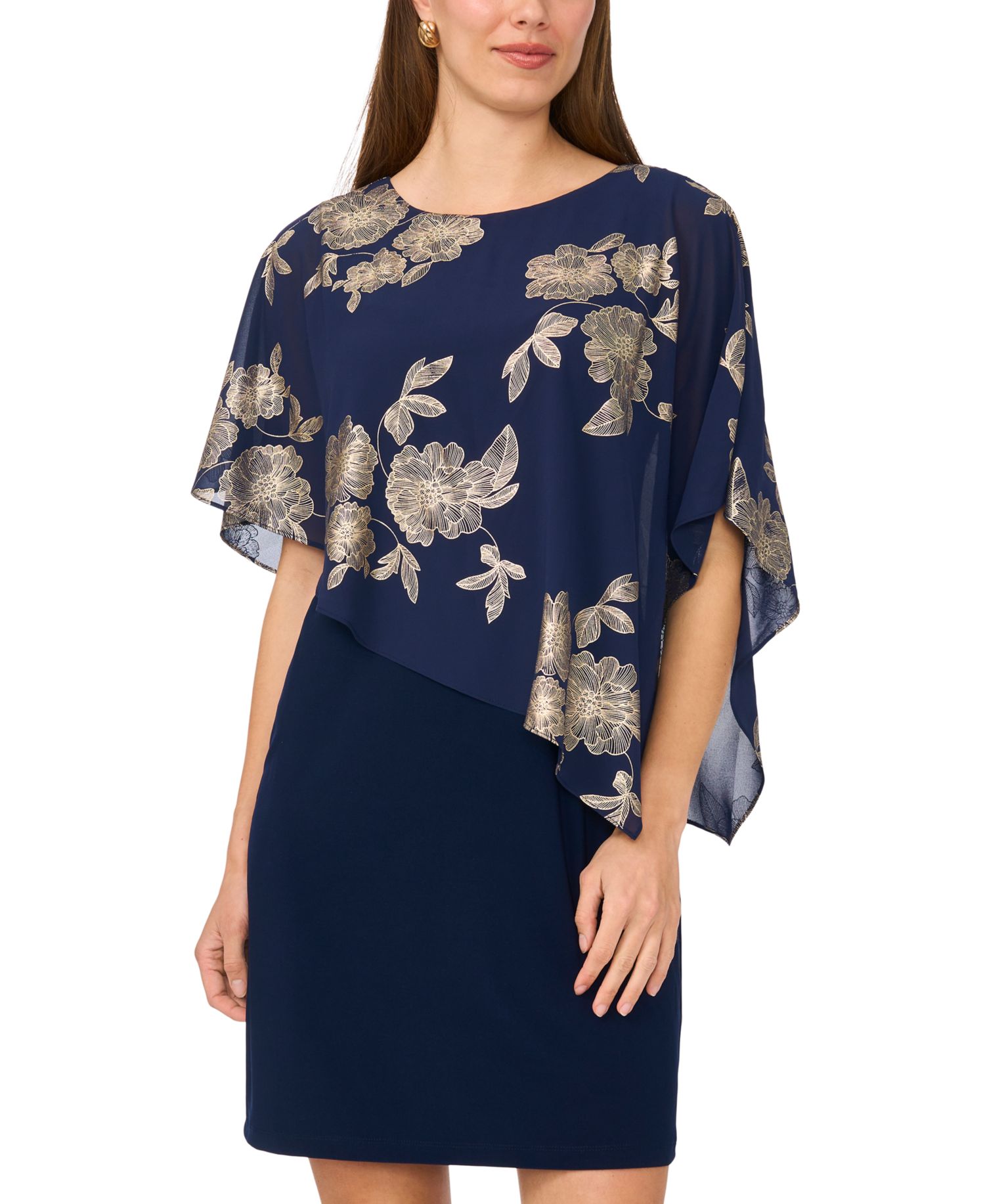 Petite Foil Cape Short Dress
