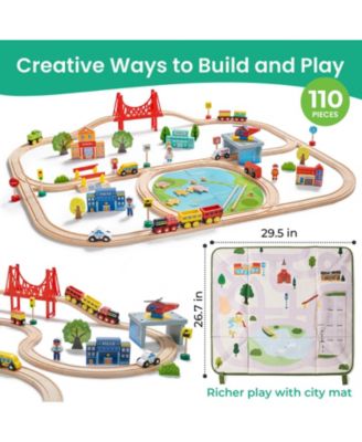 110-Piece Wooden Train Set with Folding Storage Box