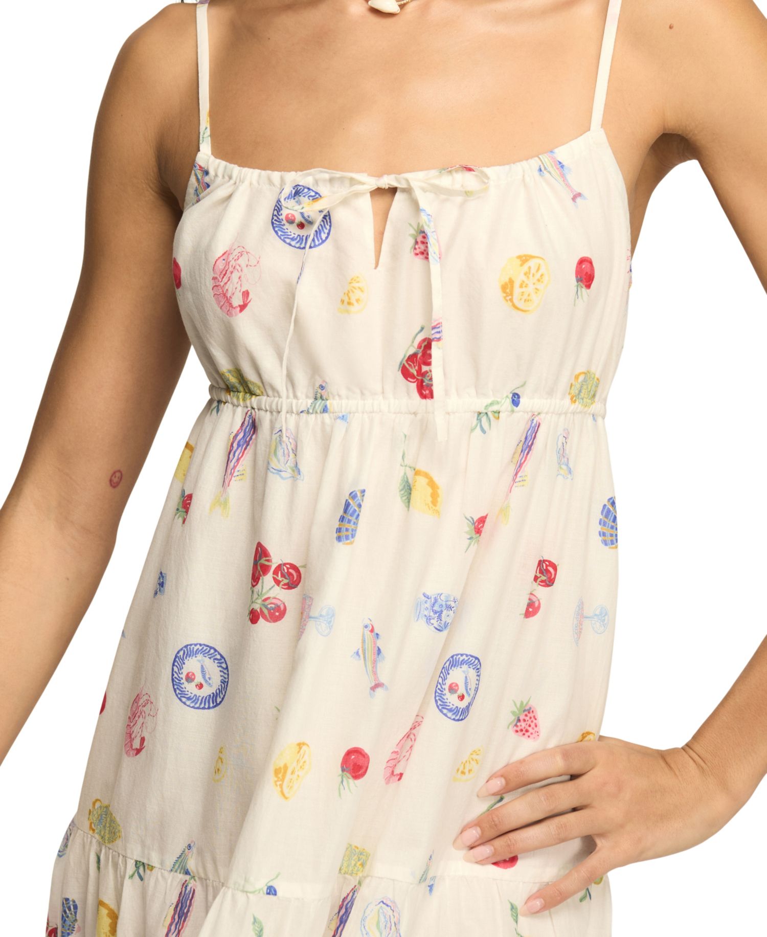 Women's Printed Eyelet Tiered Cotton Midi Dress
