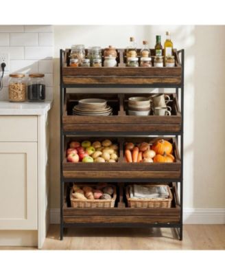 4-Tier Fruit and Vegetable Storage Basket Stand Rack, Retail Display Shelf, Large Snack Shelf