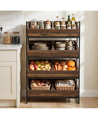 4-Tier Fruit and Vegetable Storage Basket Stand Rack, Retail Display Shelf, Large Snack Shelf