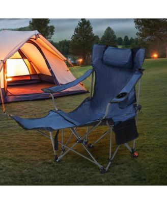 Outdoor Camping Chair, Portable Folding Reclining Chair with 3-Level Adjustment, Side Pockets, Cup Holder and Carry Bag for Lawn, Picnic