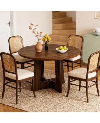 43" Round Dining Table for 4, Space-Saving Wooden Pedestal, Modern Farmhouse Design