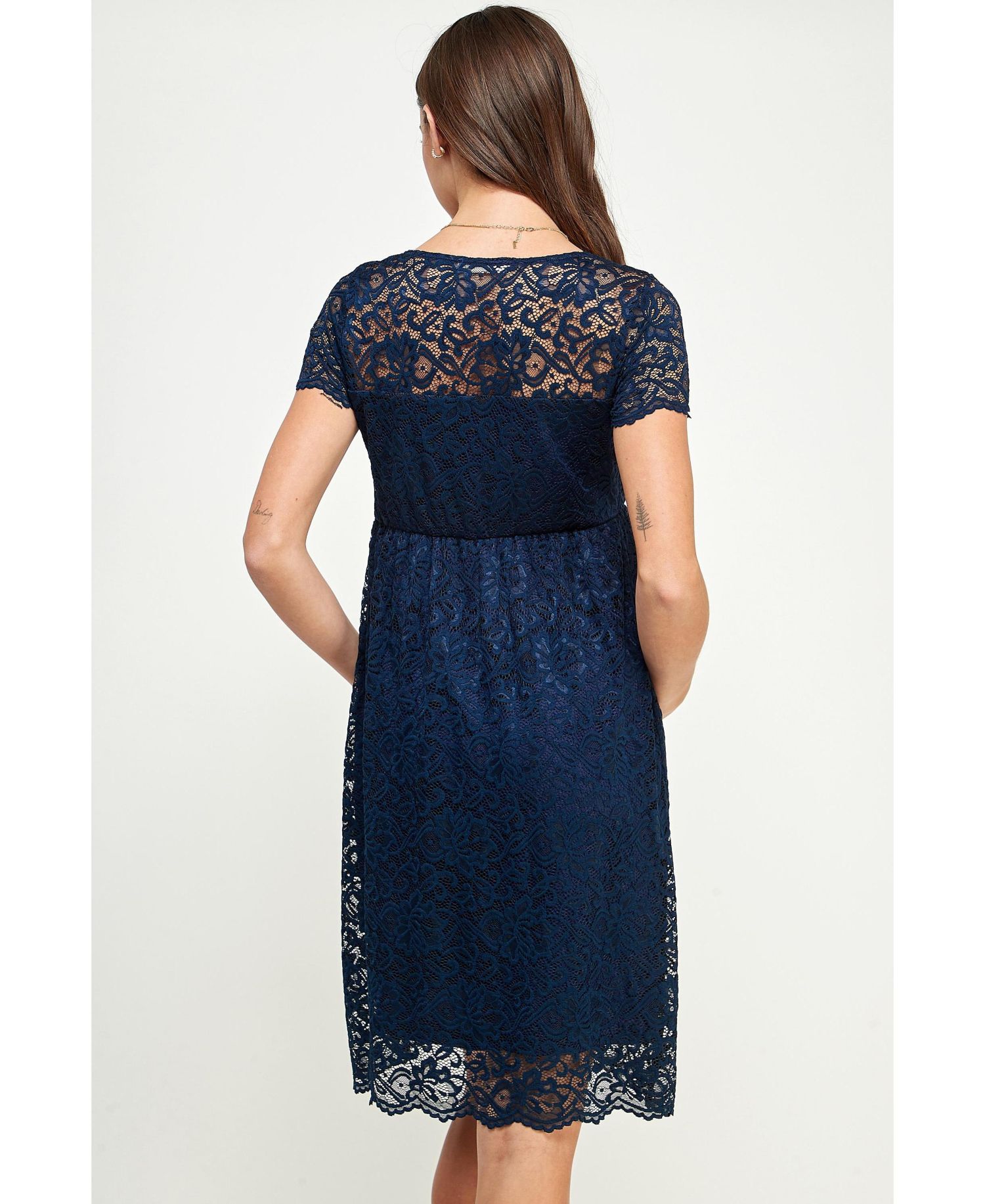 Women's Crew Neck Floral Lace Dress with Empire Waist